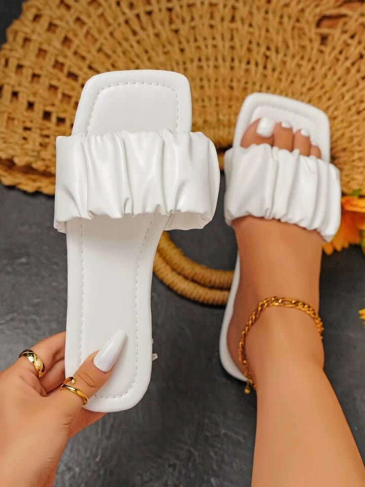 Trendy Women’s Slip-On Slippers – White, Cream & Black | Sizes 37-41 | Pakistan