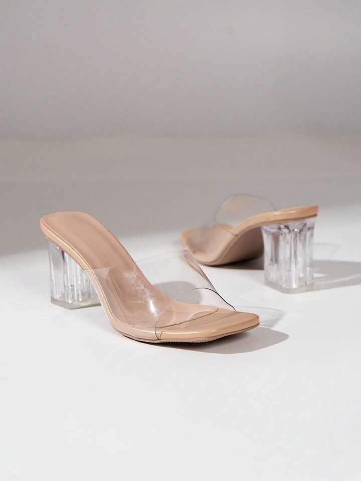 Women’s Transparent Block Heels – Black, Beige, White & Peach | Sizes 36-41 | Pakistan