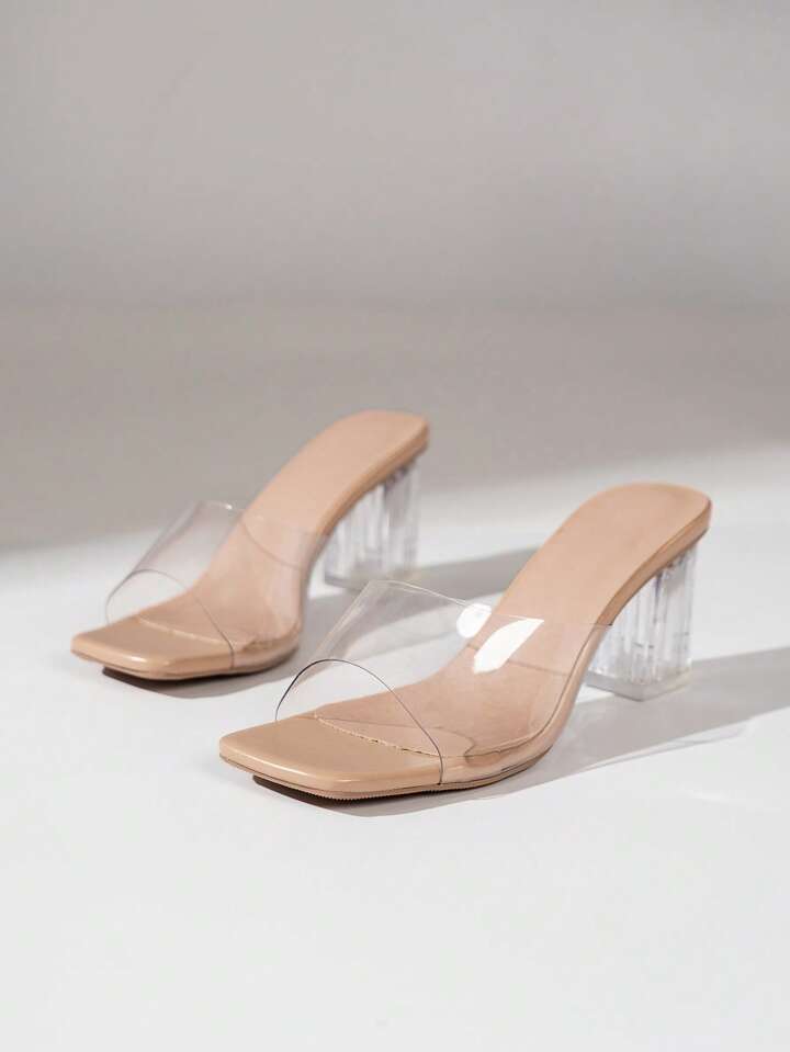 Women’s Transparent Block Heels – Black, Beige, White & Peach | Sizes 36-41 | Pakistan