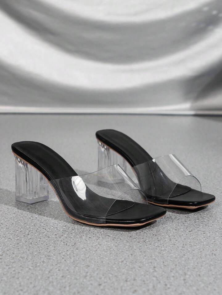Women’s Transparent Block Heels – Black, Beige, White & Peach | Sizes 36-41 | Pakistan