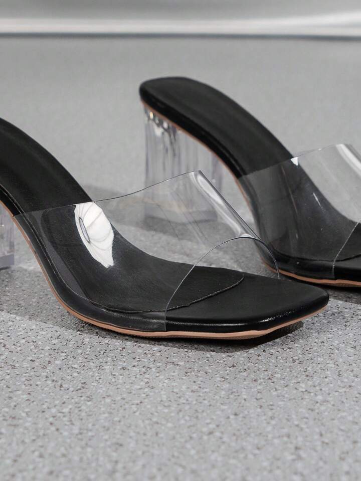Women’s Transparent Block Heels – Black, Beige, White & Peach | Sizes 36-41 | Pakistan