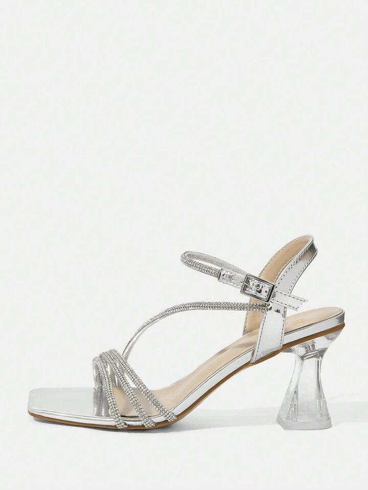 Women's Silver Party Heels: Sparkling Straps