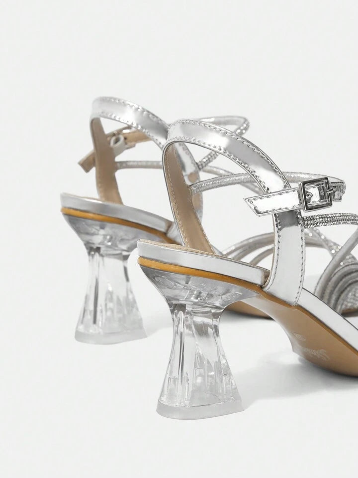 Women's Silver Party Heels: Sparkling Straps