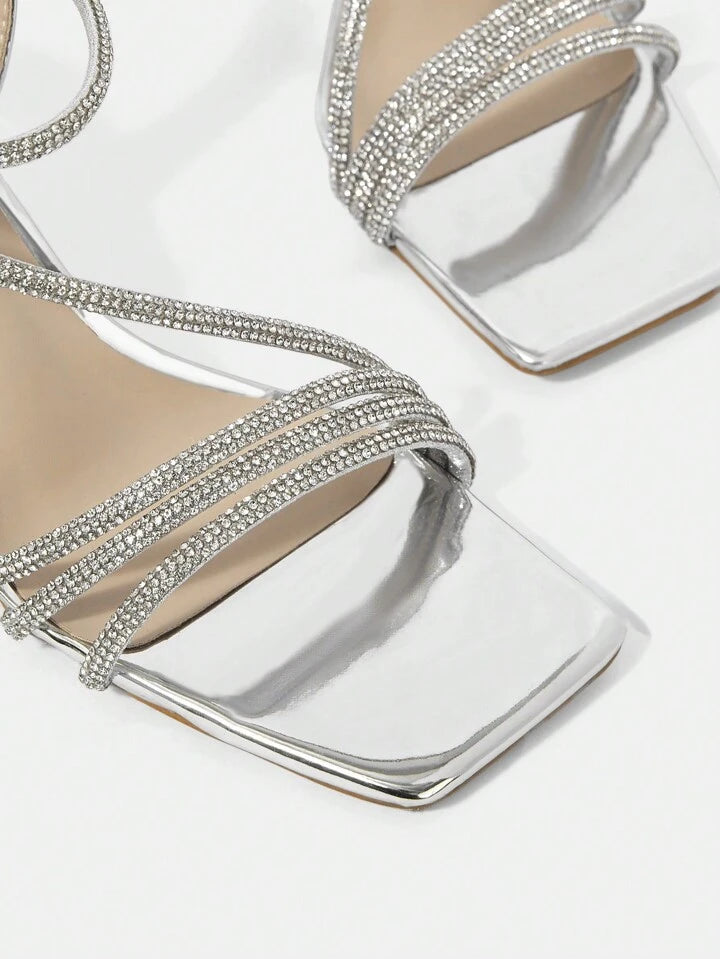 Women's Silver Party Heels: Sparkling Straps