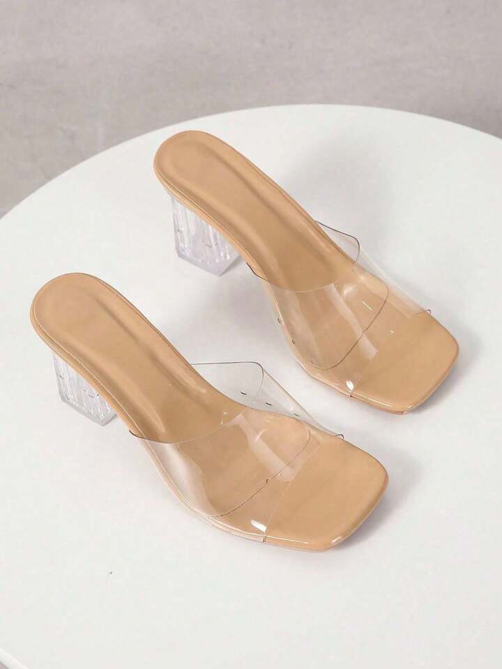 Women’s Transparent Block Heels – Black, Beige, White & Peach | Sizes 36-41 | Pakistan