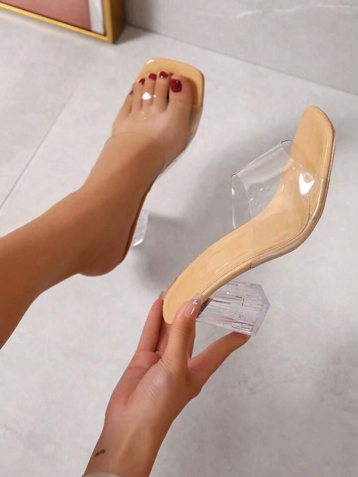 Women’s Transparent Block Heels – Black, Beige, White & Peach | Sizes 36-41 | Pakistan