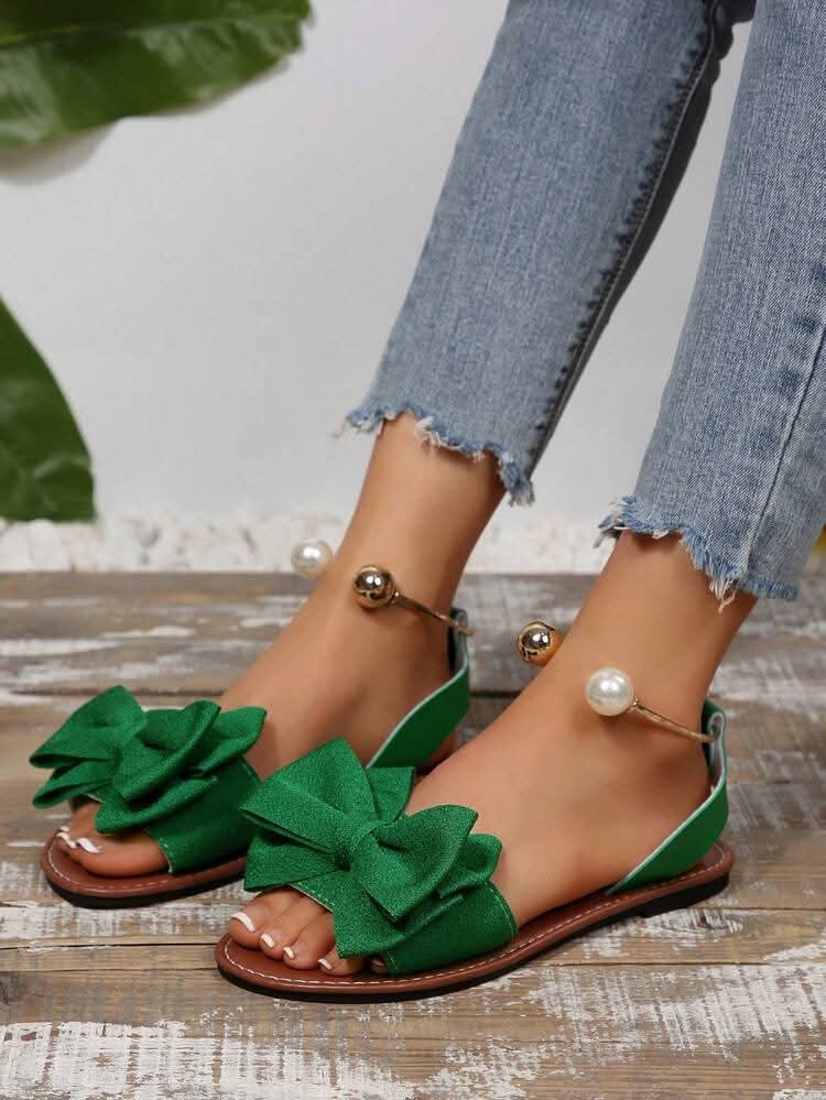 Women's Elegant Bow Sandals - Comfortable Flat Thong Sandals |black .green Size 37-41"