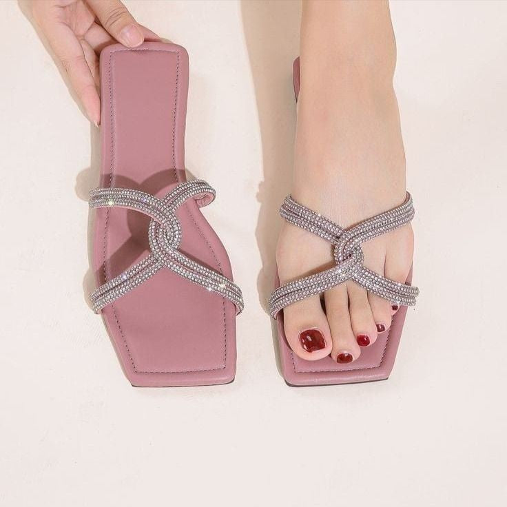 Sparkly Flat Slippers: Ladies Peach, Black, White Shoes