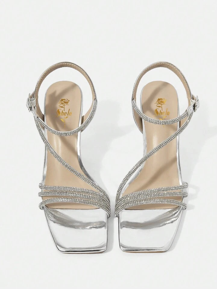 Women's Silver Party Heels: Sparkling Straps