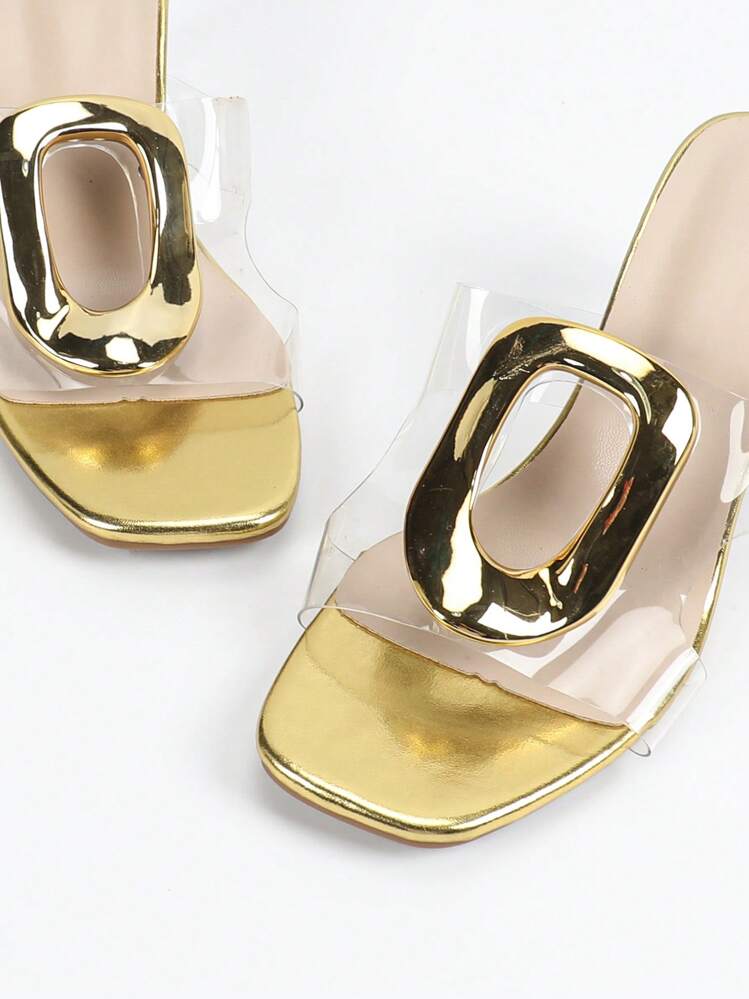 Gold Transparent Block Heel Mules - Luxury Statement Heels