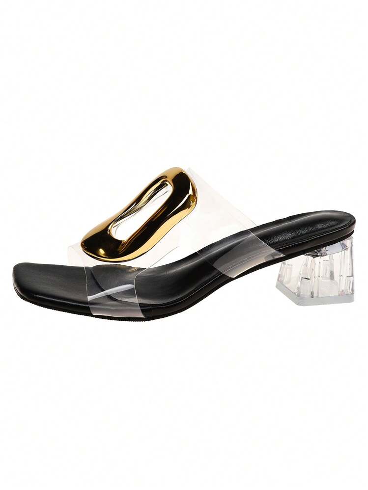 Gold Transparent Block Heel Mules - Luxury Statement Heels