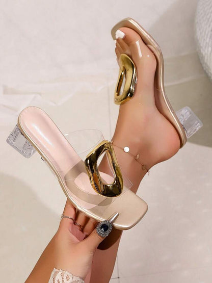 Gold Transparent Block Heel Mules - Luxury Statement Heels