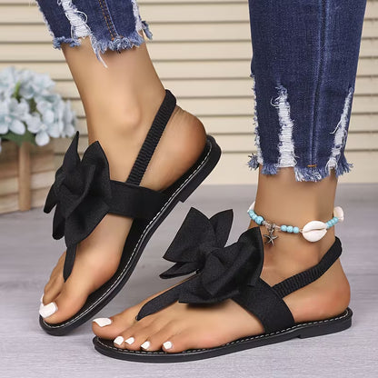 Black Bow Flat Sandals - Elegant Summer Footwear for women