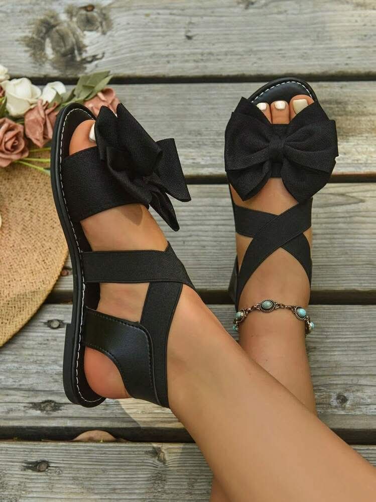 Women's Elegant Bow Sandals - Comfortable Flat Thong Sandals |black  Size 37-41"