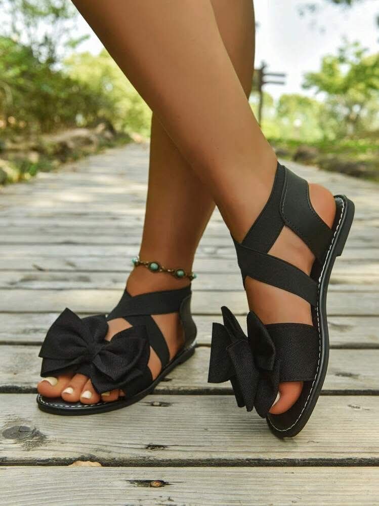 Women's Elegant Bow Sandals - Comfortable Flat Thong Sandals |black  Size 37-41"