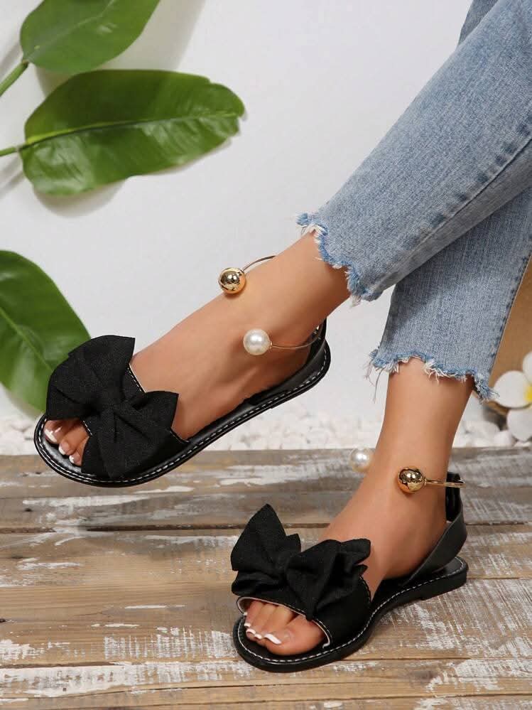Women's Elegant Bow Sandals - Comfortable Flat Thong Sandals |black .green Size 37-41"