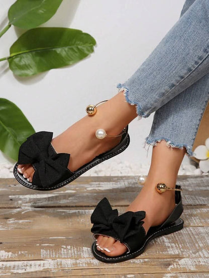 Women's Elegant Bow Sandals - Comfortable Flat Thong Sandals |black .green Size 37-41"