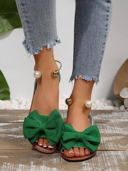 Women's Elegant Bow Sandals - Comfortable Flat Thong Sandals |black .green Size 37-41"