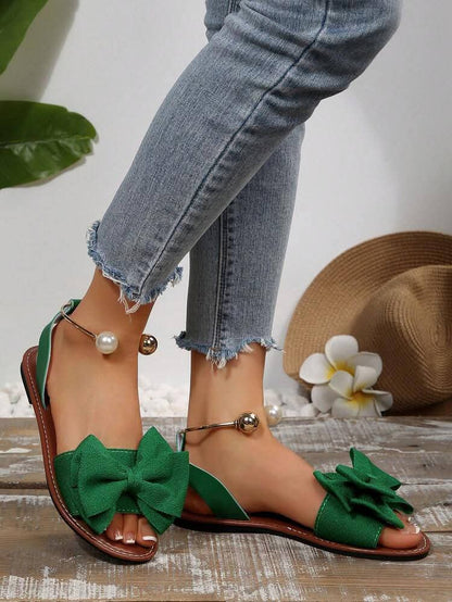 Women's Elegant Bow Sandals - Comfortable Flat Thong Sandals |black .green Size 37-41"