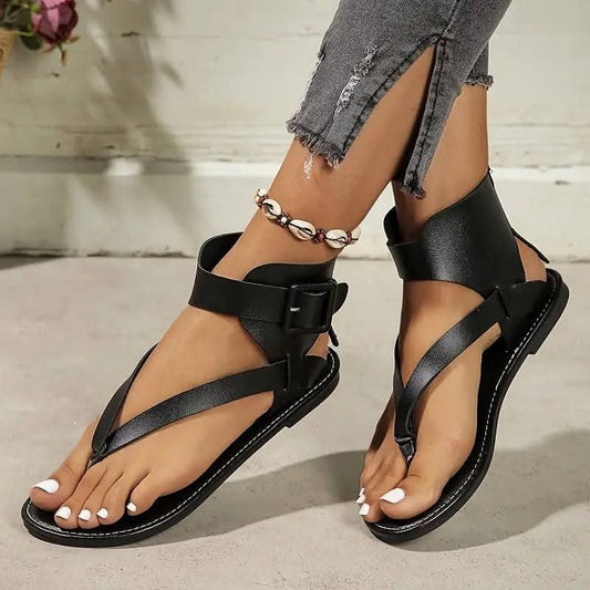 Ankle Strap Gladiator Sandals - Premium Double Buckle Flat Sandals for Women
