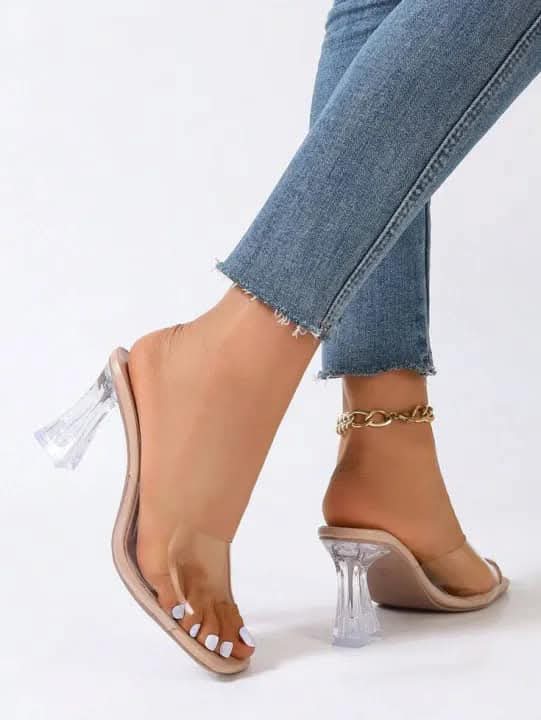 "Elegant Clear Transparent Block Heels - EU 36-41"