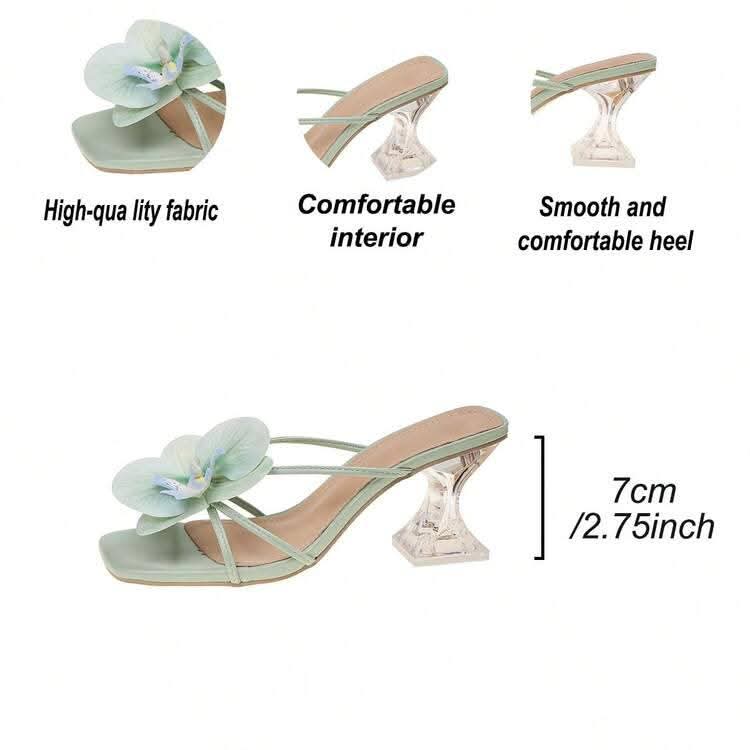 Floral Embellished Transperent Block Heel Sandals for women