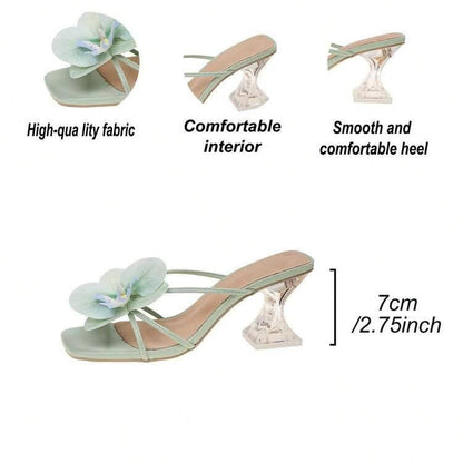 Floral Embellished Transperent Block Heel Sandals for women