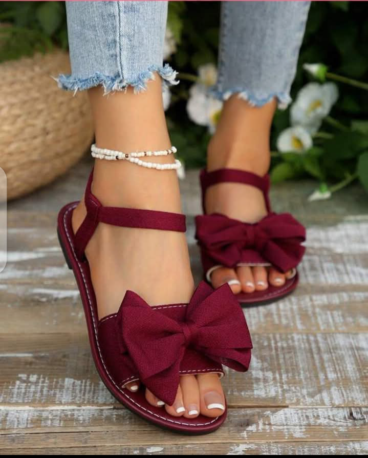 Women's Elegant Black Bow Sandals - Stylish Ankle Strap Flat Sandals