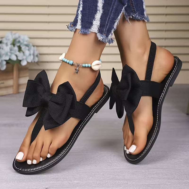 Black Bow Flat Sandals - Elegant Summer Footwear for women