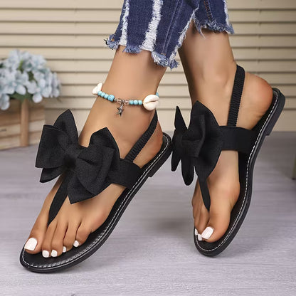 Black Bow Flat Sandals - Elegant Summer Footwear for women